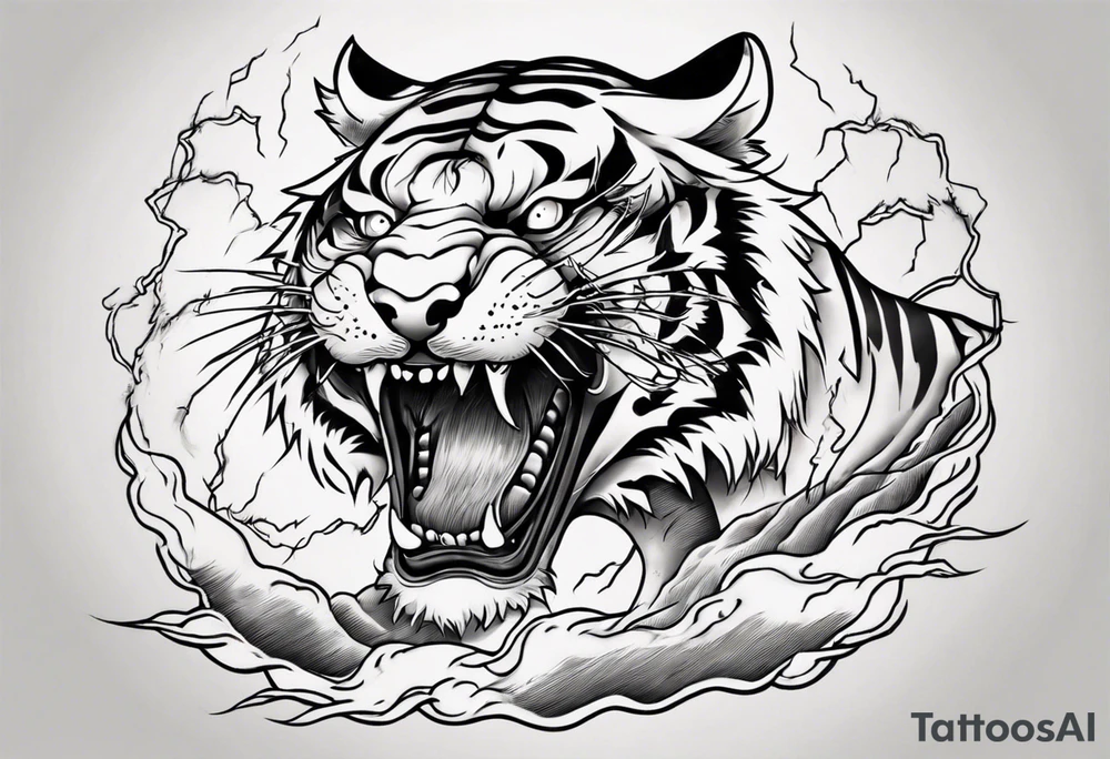 Tiger with lightning and the sun in the background for a sleeve tattoo tattoo idea