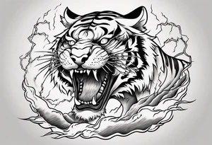 Tiger with lightning and the sun in the background for a sleeve tattoo tattoo idea