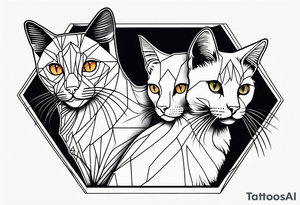 black cat and ginger cat face tattoo idea