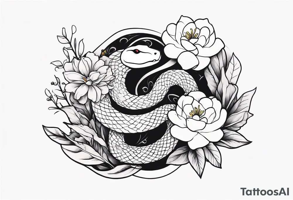 Snake and flowers tattoo idea