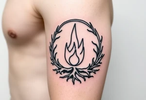 a round flame imprisoned in a roots circle tattoo idea