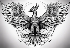 a phoenix rising from the ashes and an angel opening its wings on the background tattoo idea