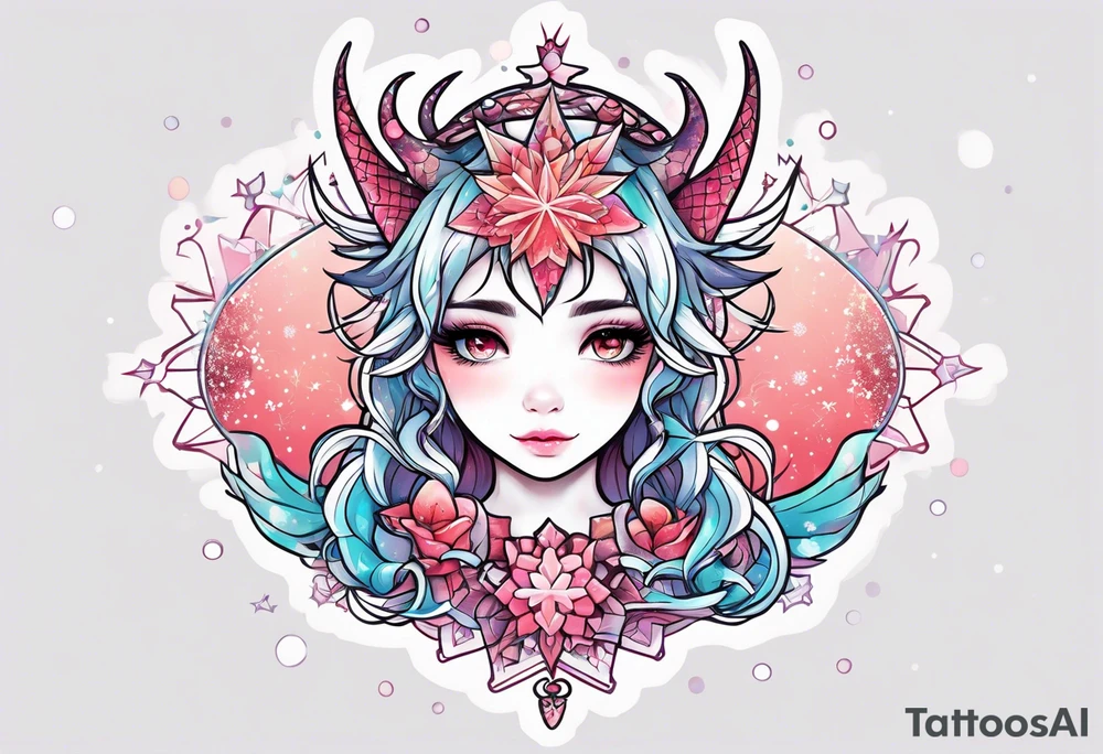 Constellation, kawaii dragon girl , snowflake tattoo idea