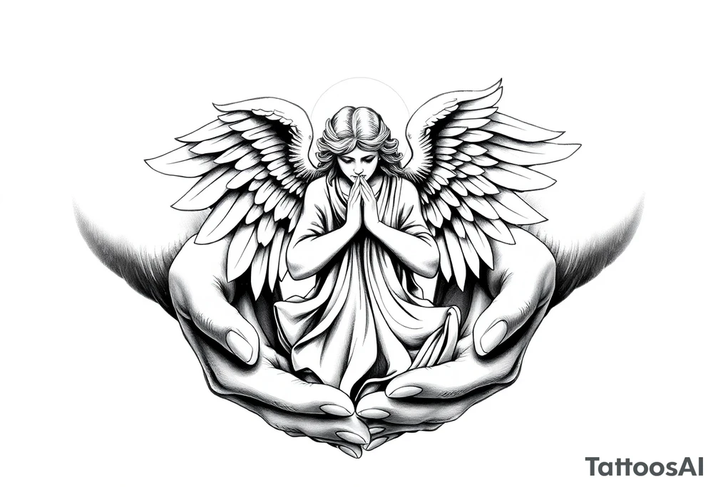 God holding angel in hands tattoo idea