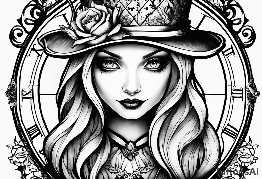 Gothic Alice in wonderland tattoo idea