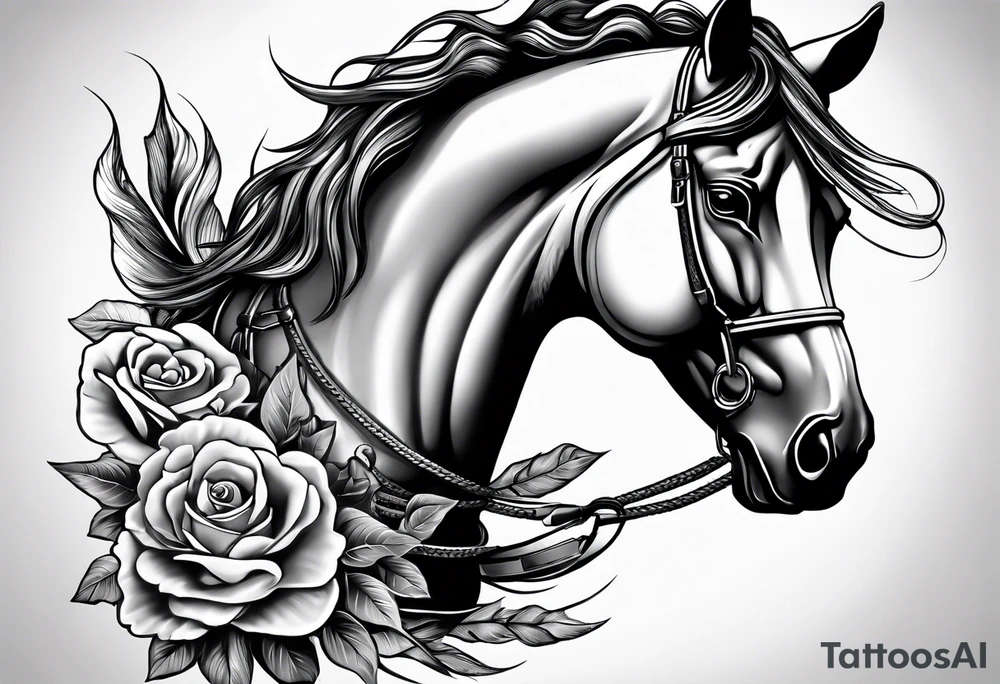 black and white tattoo mix of horse and guns tattoo idea