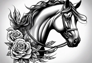 black and white tattoo mix of horse and guns tattoo idea