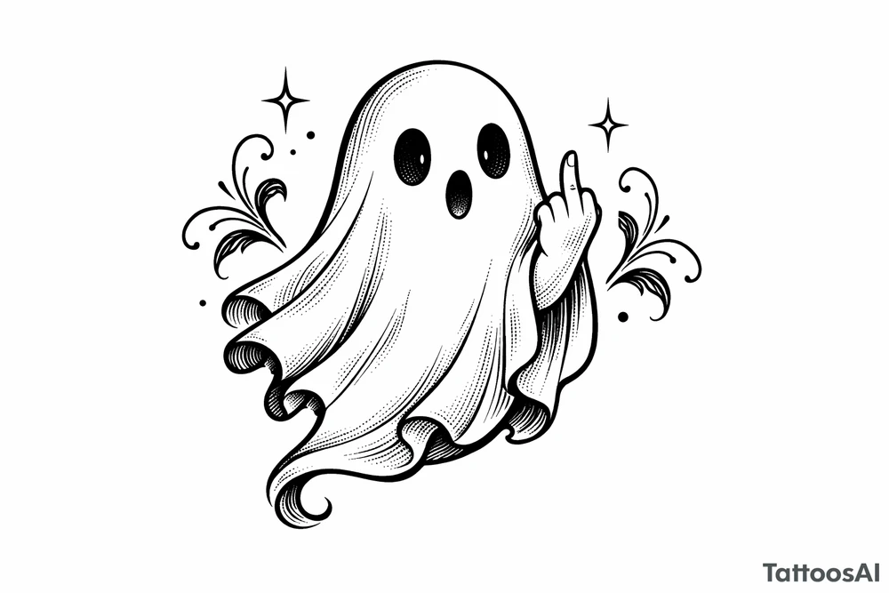 Spooky cute ghost giving middle finger, vintage tattoo flash. tattoo idea