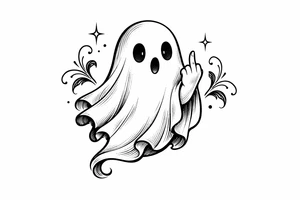 Spooky cute ghost giving middle finger, vintage tattoo flash. tattoo idea