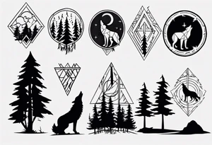 lightning over forest with wolf howling tattoo idea