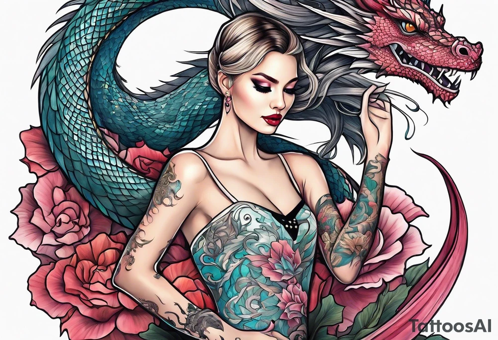 ballerina dancing with dragon tattoo idea