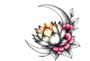 crescent floral moon with lotus flower glowing tattoo idea