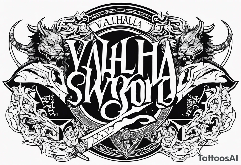 Valhalla sword  dragon lion tattoo idea