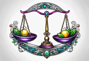Vibrant Libra scales hanging from a half moon tattoo idea