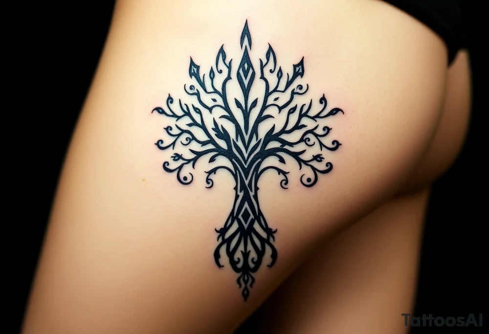 mystical tree of life with cosmic roots and celestial branches tattoo idea
