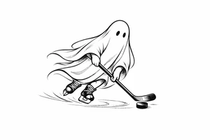Minimalist ghost silhouette stickhandling a puck on ice tattoo idea