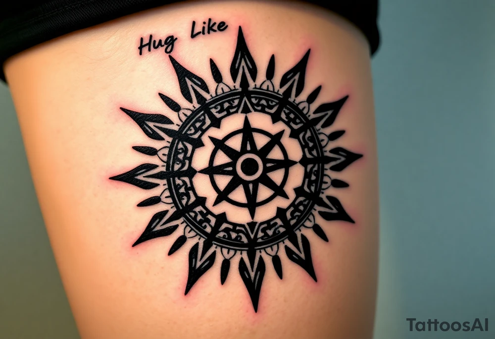 Sundial casting shadow with handwriting “Hug somebody ya like” above. tattoo idea