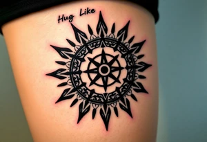 Sundial casting shadow with handwriting “Hug somebody ya like” above. tattoo idea