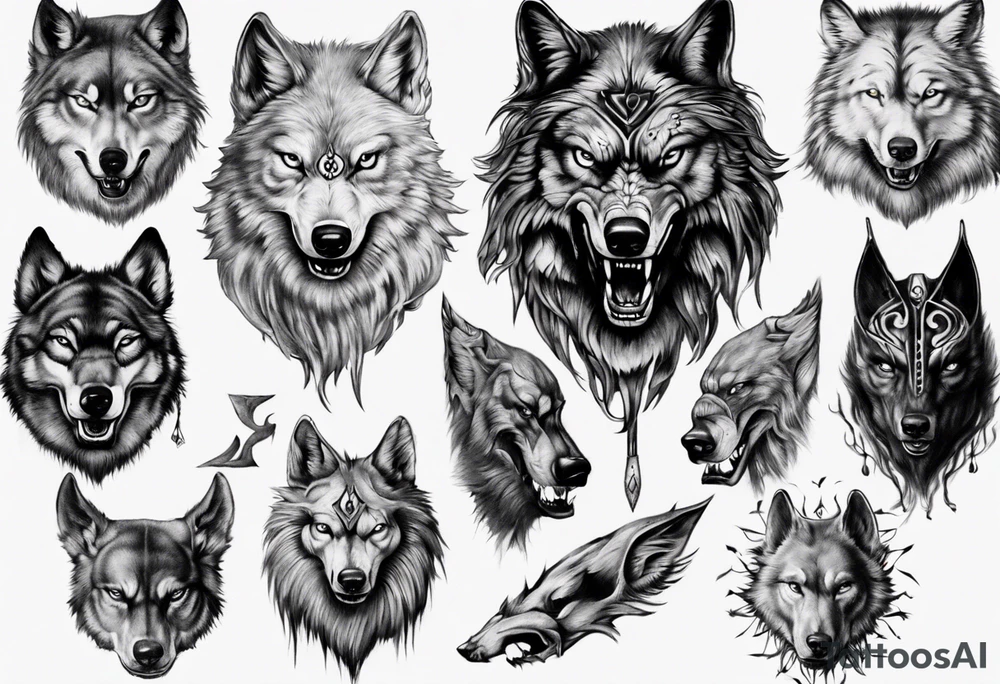 Indian Theme evil wolf photorealism tattoo idea