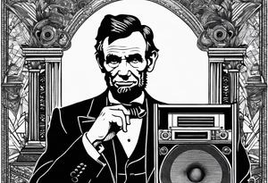 Abraham Lincoln in a suit jacket holding a boombox to his head tattoo idea