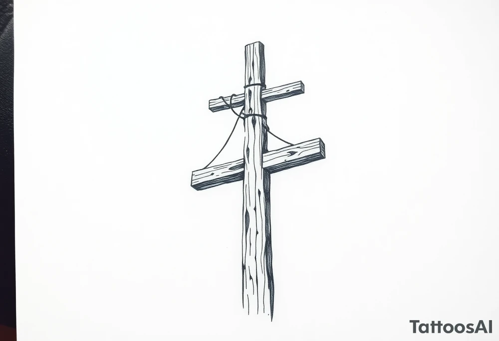 a wooden 12kv pole. Make the pole a cross that has a hidden resemblance to god. tattoo idea