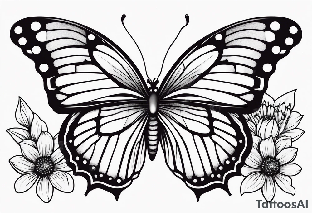 Small Butterfly with strand of flowers tattoo idea