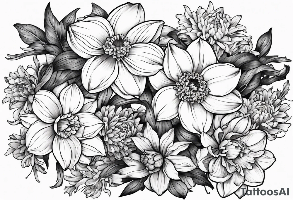 Narcissus and chrysanthemum intertwined tattoo idea