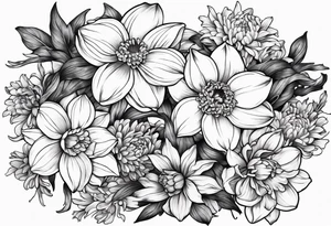 Narcissus and chrysanthemum intertwined tattoo idea