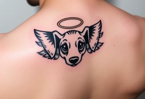 Dachshund ears with wings and halo tattoo idea