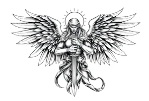 Holy Archangel, Biblical, Christianity, Hebrew, Guards of Christianity, Holding a sword, having six wings, seraphim, seek justice, walk only with God tattoo idea