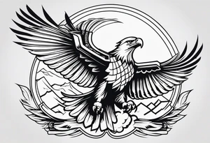 Traditional Eagle swooping into battle carrying sword tattoo idea