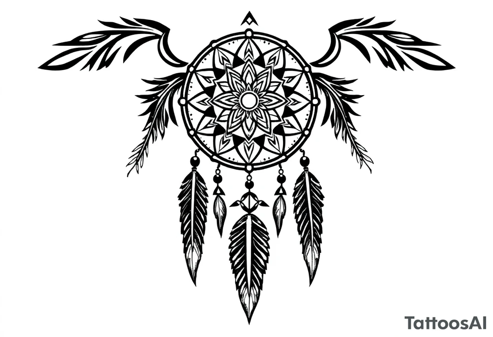 dreamcatcher, with feathers, authentic tattoo idea