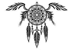 dreamcatcher, with feathers, authentic tattoo idea