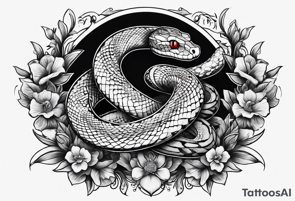 snake wrapped around a crescent moon tattoo idea