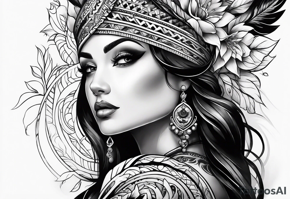 bold feminine sleeve tattoo idea