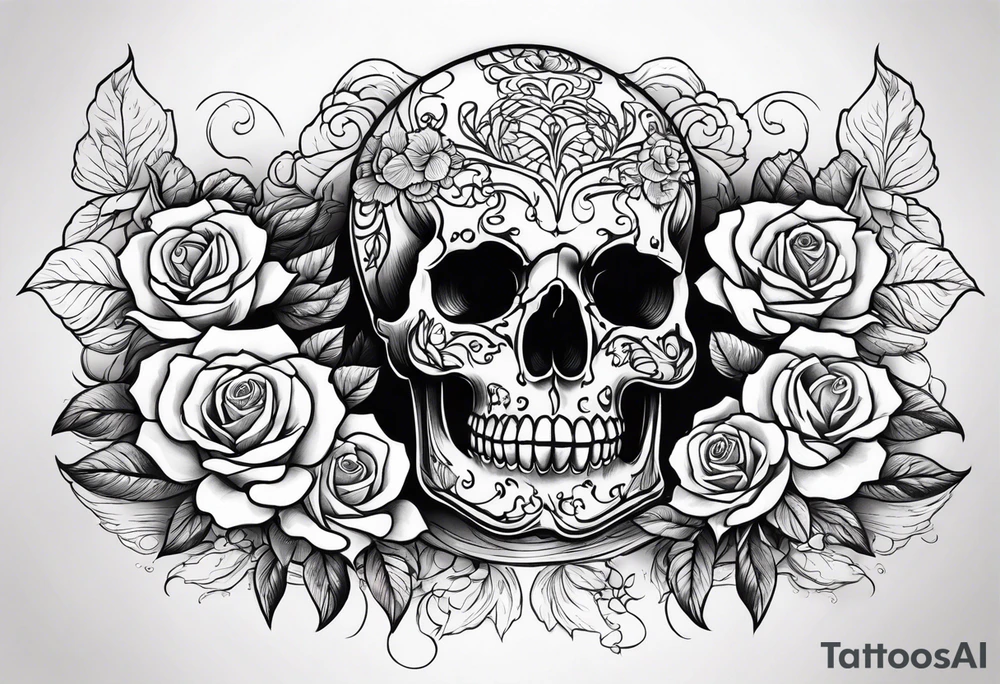 skull and roses tattoo idea