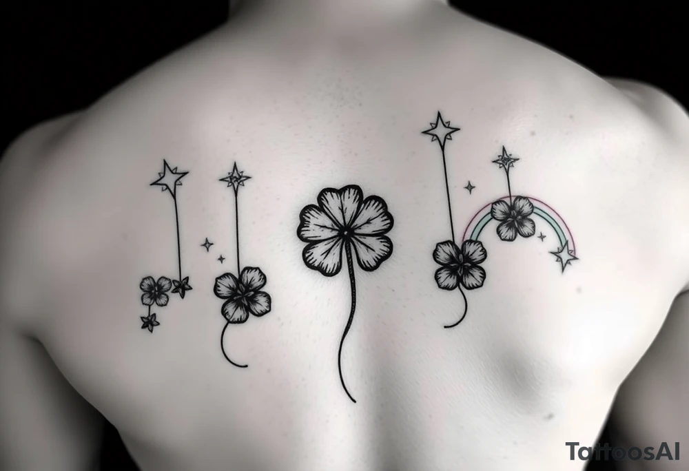 Stars swing four leaf clovers and rainbows tattoo idea