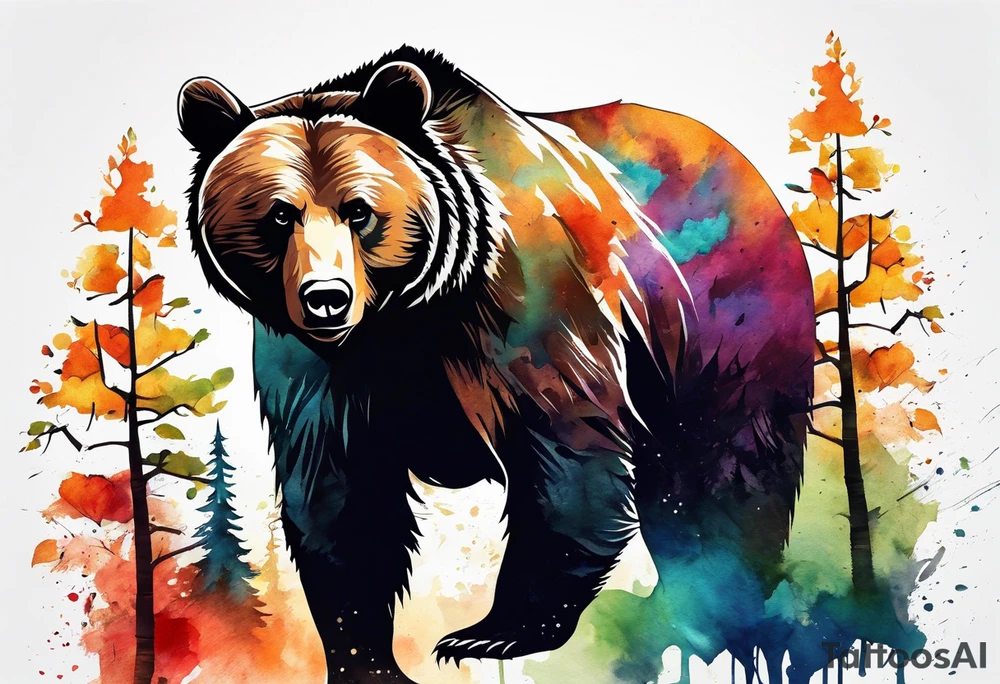bear silhouette, birch tree, ankle band tattoo idea