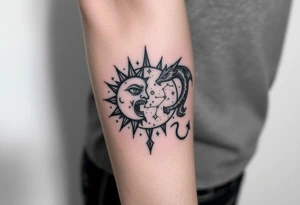 devilish sun and dragon moon in constellation with the universe tattoo idea