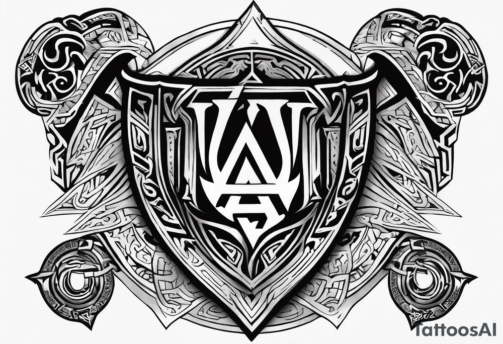 Valhalla sword 
shield axe Valknut mist tattoo idea