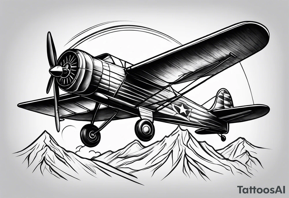 sketch of adventure plane in perspective from the bottom tattoo idea