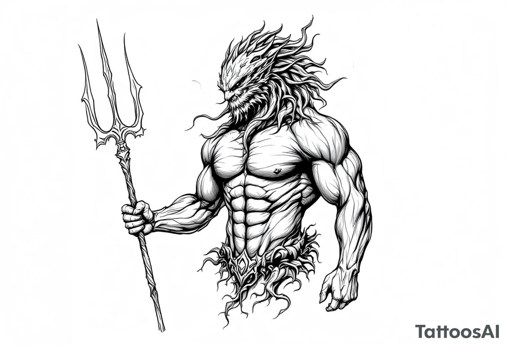 poseidon upper body with trident tattoo idea