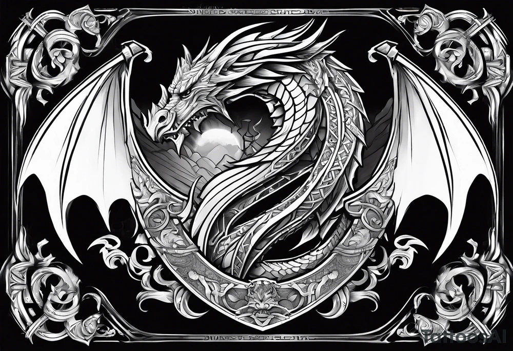 Valhalla sword shield dragon axe tattoo idea