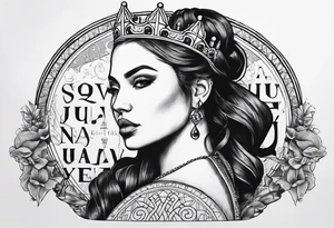 soft chess queen contour with letters MAJA tattoo idea