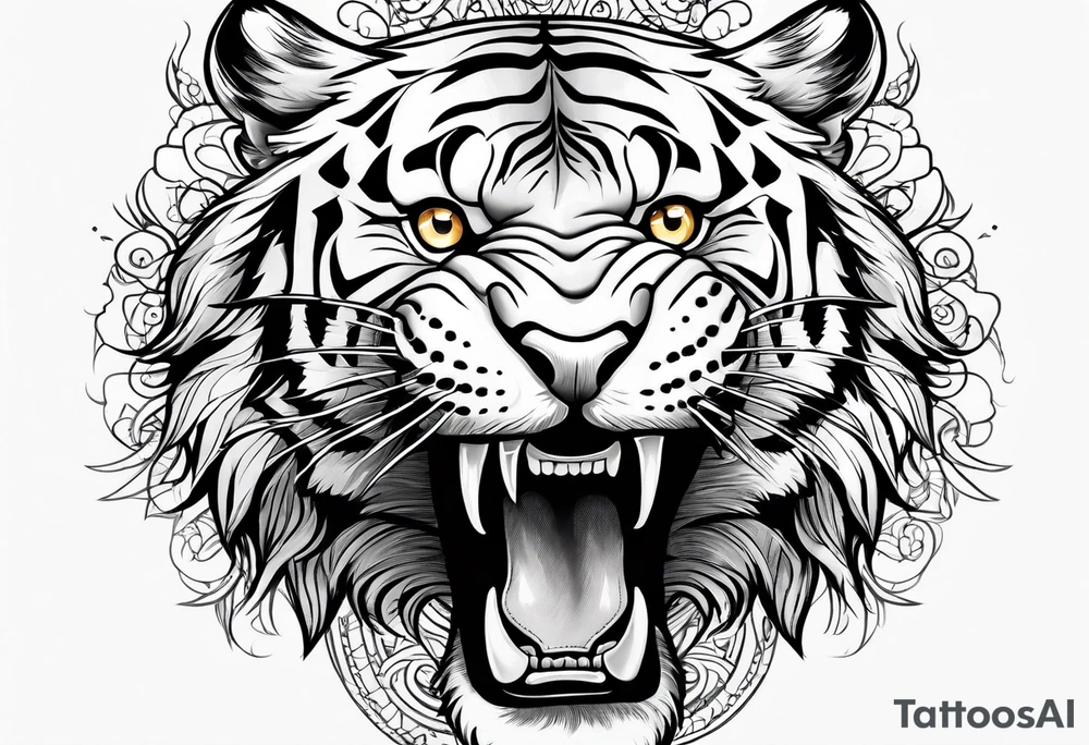 tiger smiling leaping tattoo idea