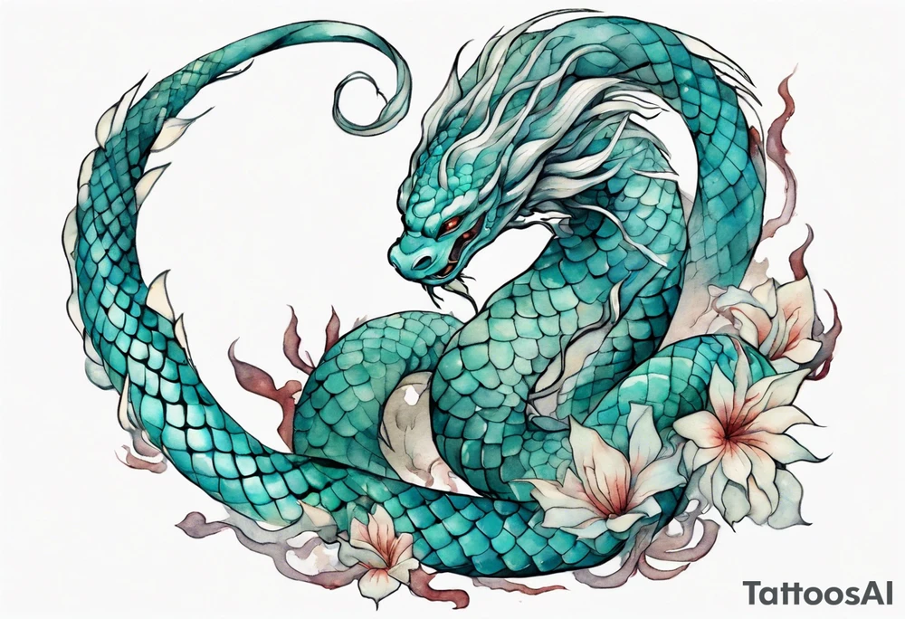 A beautiful Naga with turquois scales and teal hair. tattoo idea