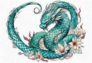 A beautiful Naga with turquois scales and teal hair. tattoo idea