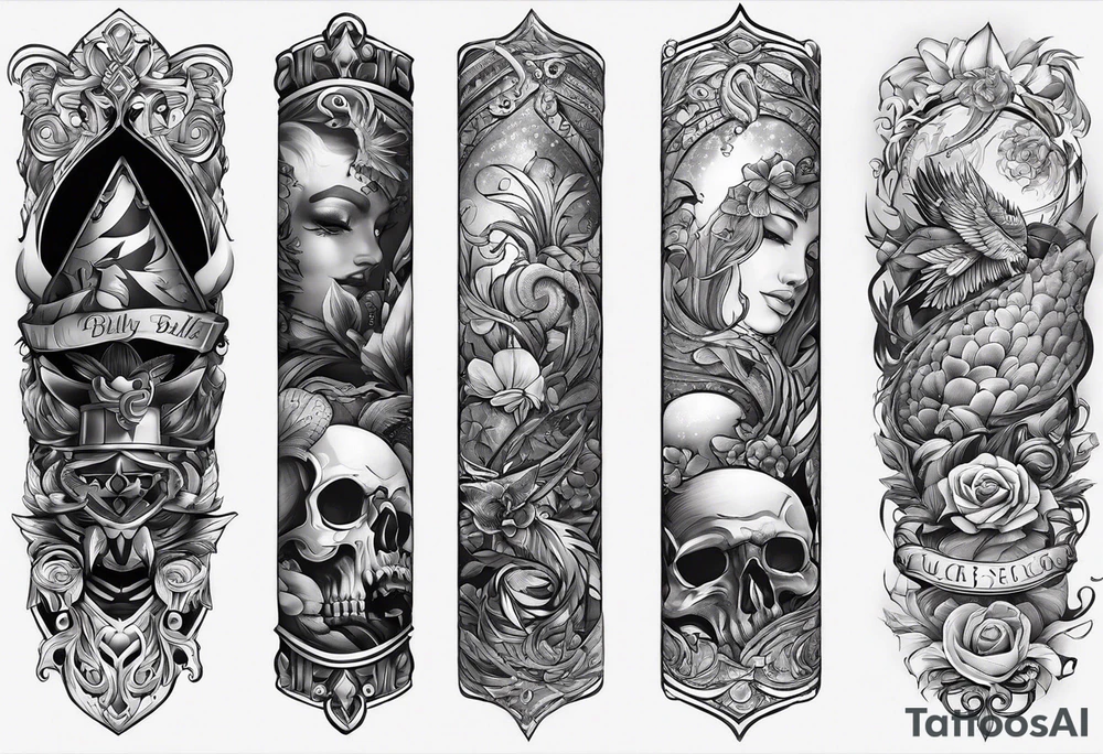 rock a billy Arm sleeve mit verschiedenen Motiven tattoo idea
