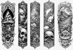 rock a billy Arm sleeve mit verschiedenen Motiven tattoo idea