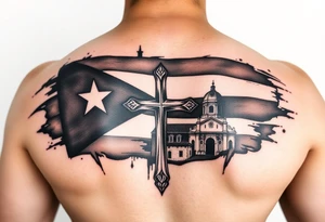 puerto rican flag , cross, old san juan in the background tattoo idea